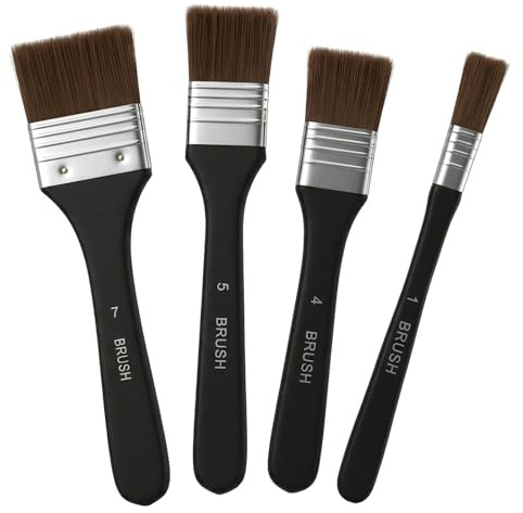 4 Pack Wide Flat Paint Brushes Set, Assorted Size Nylon Paint Brushes for Acrylic, Oil Painting, Watercolor, Applying Gesso, Varnish