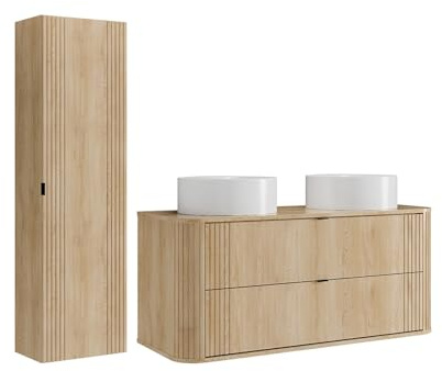 Vente-unique - Badmöbel-Set Filor -L 120cm x B 46cm x H 57cm- MDF - naturfarben hell