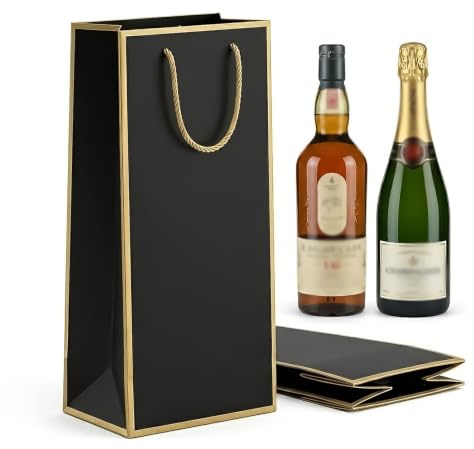 Velnos 2 Pcs Double Wine Bottle Gift Bags, White Cardstock 2-Bottle Carrier Bags for Birthdays and Weddings