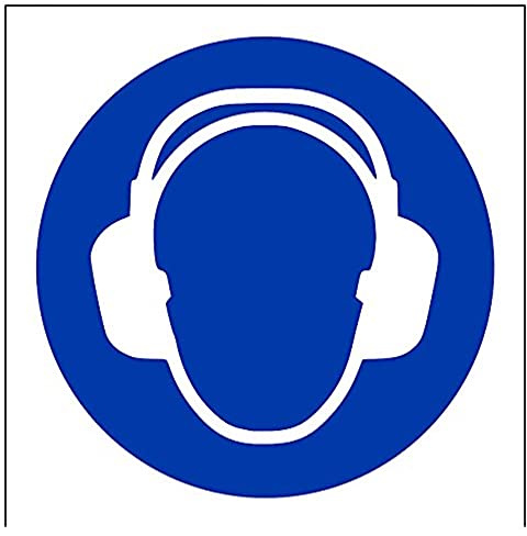 V Safety Ear Protection Symbol PPE Sign - 100mm x 100mm - Self Adhesive Vinyl