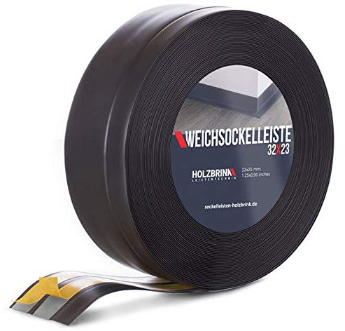 HOLZBRINK Plinthe souple autoadhésive 32x23mm, 10 m | Plinthe PVC pour finition plan de travail, meubles cuisine | Lame PVC adhesive | Couleur : noir