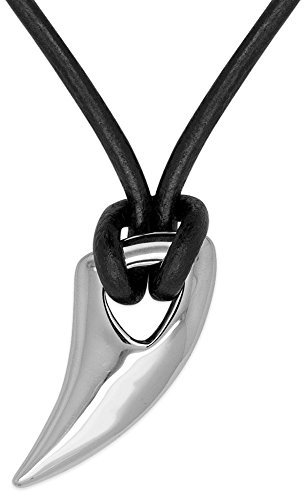 Soul-Cats Lederkette mit Drachenzahn Edelstahl Zahn Wolf Tiger Drachen Säbelzahn Kralle Klaue Surf, Länge: 80 cm
