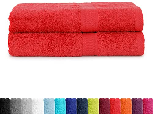 BaSaTex Frottier Duschtücher Set 70x140 cm 2er Pack | Frottee Duschtuch Set aus 100% Baumwolle Made in Green | Farbe: Rot