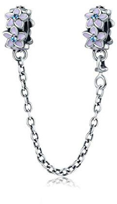 Ciondolo in argento sterling 925 con perline in materiali sicuri, per braccialetti Pandora da donna, stile europeo. e 925, colore: Catena di sicurezza con fiori viola, cod. YS-C011