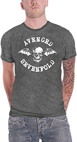 Avenged Sevenfold T Shirt Deathbat Band Logo offiziell Charcoal Grau Burn Out