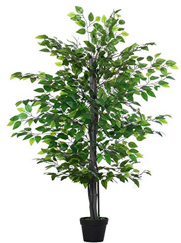 Outsunny 145cm Artificial Banyan Plant Faux Decorative Tree w/Cement Pot Vibrant Greenery Shrubbery Indoor Outdoor Accessory