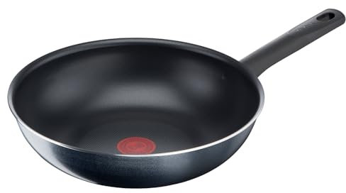 Tefal B56619 Family Day Wokpfanne 28 cm | Wok mit Antihaftversiegelung und Titanpartikeln | Bratpfanne Thermo-Signal Temperaturanzeiger | spülmaschinengeeignet | Pfanne mit tiefer Form | Schwarz