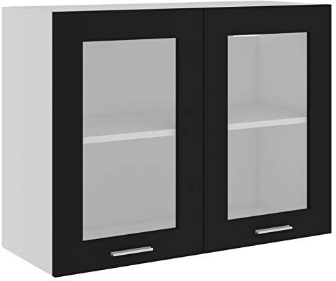 Tidyard Hängeglasschrank Aufbewahrungsschrank MIt 2 Regalböden,Hängeschrank Einbauküche Küchenzeile Küchenmöbel Oberschrank Küchenschrank aus Spanplatte,Glas,mehrere Auswah