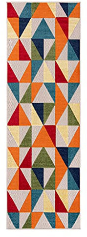 Carpeto Rugs Abstraktes In- & Outdoor Läufer Wetterfest für Balkon, Terasse - Balkon Teppich Wasserfest - Outdoorteppich Wetterfest - Aussenteppich Terrasse Groß - Mehrfarbig Bunt 1-80 x 150 cm