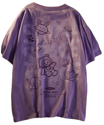 Frauen Gothic T-Shirt Y2K Harajuku Grafik Tops Baumwolle Anime Kleidung (Violett, L)