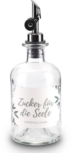 Lifestyle Lover Zuckerstreuer aus Glas 350ml Flasche, Dosierer aus Edelstahl, ideal für weißen braunen Zucker (Zucker für die Seele)