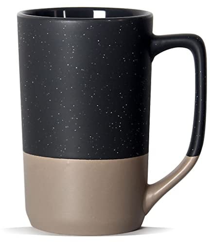 SHOWFULL 16oz Large Coffee Mug, Two Color Combination Big Ceramic Tea Cup with Large Handle with White Speckled for Men Women Restaurant Home Office Hot Drinks, Grey