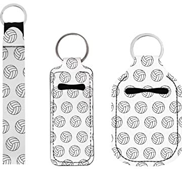 Xoenoiee 3 Stück Reiseflasche Schlüsselanhänger Hand Desinfektionsmittel Halter Set mit Chapstick Halter & Handgelenk Lanyard Schlüsselanhänger, Volleyball, One size