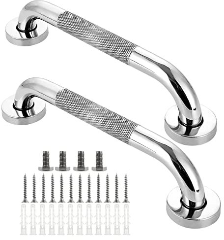 ASelected 2Pcs Grab Rails for Bathroom, 12 Inch (30cm) Chrome Stainless Steel Anti Slip Bathroom Grab Bars Shower Handles for Elderly Disabled Bath Handles Outdoor Stairs Toilet Safety Support Silver
