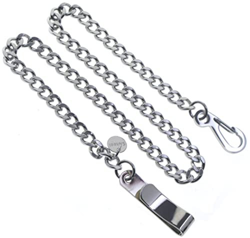 Watchvshop Edelstahl Taschenuhrkette Albert Kette mit Panzerglied, Gürtelclip und polierter Schließe FCS90, silber, Causal