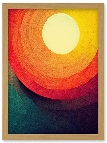 Wee Blue Coo Abstract Sunrise Sunset Sunshine Retro Style Yellow Orange Cream Teal Artwork Framed Wall Art Print A4