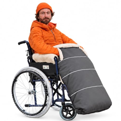 novely® KARLO PRO Fußsack Rollstuhl Filzfrei Thermofußsack Lammwolle/Polyester - Schlupfsack Rollstuhlsack Winter Farbe: 02 Graphit
