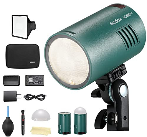 GODOX Green AD100Pro Kit de lampe stroboscopique de poche pour studio photo 100 W Tête ronde TTL HSS Léger Portable Compact Off Camera Modeling Light + Dôme Diffuseur