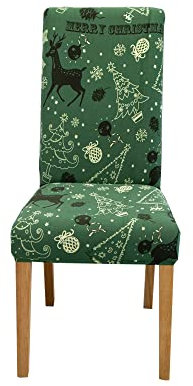 Highdi Weihnachten Stretch Stuhlhussen Rot Grüne Weihnachten Bedruckter Stuhlbezug Waschbar Universal Elastisch Stuhlüberzug für Esszimmer, Hotel, Bankett,Weihnachtsdekor (6er Set,dunkelgrün)