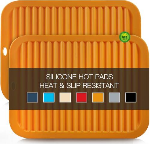 Silicone Trivets for Hot Pots and Pans, 9 * 12 Orange Silicone Hot Pads Pot Holders for Kitchen, 2 Pack Silicone Trivet Mat for Hot Dishes, Hot Pot Mats Hot Plates for Table Hot Dishes, Jar Opener
