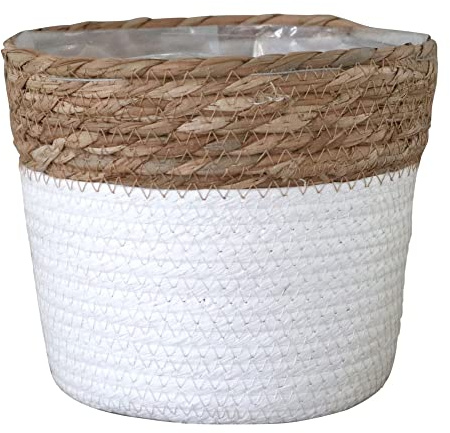 Grafelstein Pflanzkorb Breezy weiß mit braunem Rand D20cm Pflanztopf aus Pflanzenfaser