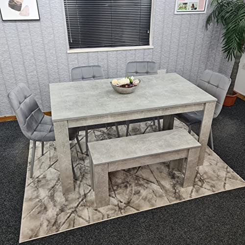 KOSY KOALA Grey Kitchen Dining Table, 4 Grey Tufted Velvet Chairs and 1 Bench Dining Set
