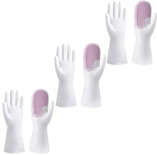 YLWX Gants de Ménage avec Brosse en Silicone, Gants de Vaisselle Antidérapants pour Laver la Voiture et Cuisiner (Color : Purple, Size : A)