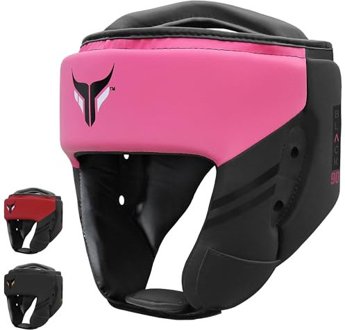 Mytra Fusion Casque Boxe - Casque MMA avec Sangle réglable Kickboxing, Muay Thai, Sparring, Arts Martiaux, Karaté Casque de Boxe (Black/Pink, L)