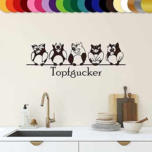 Sunnywall® Wandtattoo Wandaufkleber Topfgucker Eulen Vögel Spruch Aufkleber Küche selbstklebend Wandsticker (30,00 cm x 11,00 cm (Gr0), Braun)