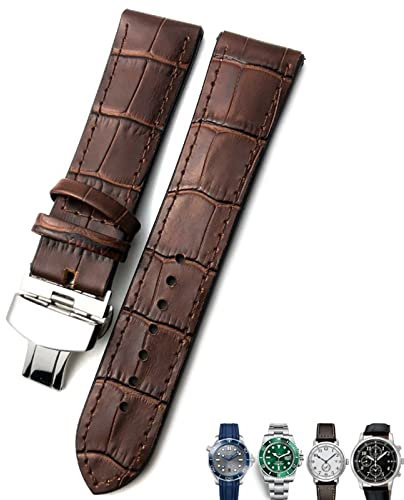 BONOOL 20mm 21mm 22mm Lederarmband Schwarz Braun Uhrenarmbänder für Rolex für Omega Seamaster 300 für Hamilton für Seiko für IWC für Tissot Armband (Farbe: 10 mm Goldverschluss, Größe: 22 mm)