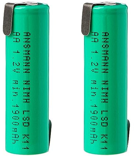 Ansmann AA Flat Top Battery with Solder Tail [Pack of 2] 1900 mAh 1.2V NiMH Rechargeable Battery with Z-Tags - NOT SUITABLE FOR VAPES