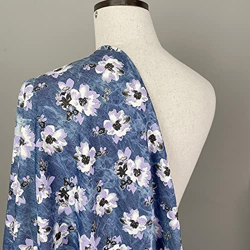 SUYOGI Jeansstoff Blumen Jeansstoff zum nahen meterware Baumwollstoffe gewaschener Jeansstoff 145 cm breit Jacquard zum Nähen von Hosen, Jacken, Dekorationen(Size:145cmx100cm)