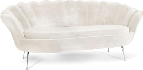 WFL GROUP Samt Muschel Sofa mit Golden oder Silber Metallbeinen - Weicher 3-Sitzer Couch für Wohnzimmer - Elegant Polstersofa Muschelform - Soft Cloud Set - Silber Beinen - Beige