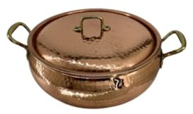 Tinned Copper Half Casserole Dish with Handles and Lid Diameter 28