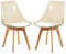 EGGREE 2er-Set Skandinavische SGS-geprüfte Esszimmerstühle, 2 Braune Transparente Küchenstühle mit Massiven Buchenbeinen und Weißem PU-Leder Sitzkissen
