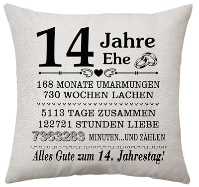 14 Jahre Ehe Geschenke 14. Jahrestag Kissenbezug für Paare Hochzeitstag Geschenke für Sie Ihn Jubiläum Hochzeitsgeschenk für Frau Ehemann Mama Papa Paar 14th Jubiläum Andenken Ideen Kissenbezug (14ja)