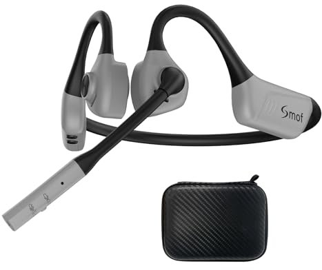 Smof Bone Conduction Headphones with Microphone Sound, Wireless Open Ear Headphones with BT 5.1/Mute Switch/aptX-HD/LL for Online Meeting/Online Teaching/Office, Home Business/Driving LK02