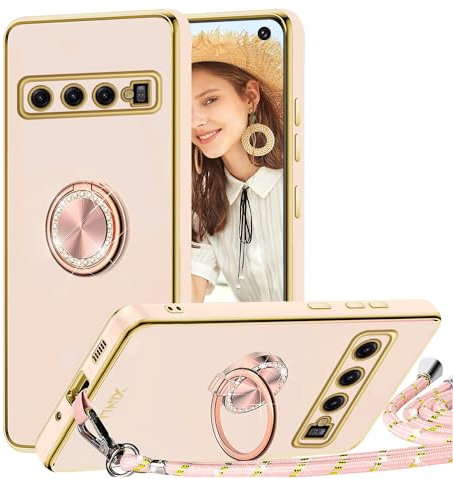 TVVTPU Handyband für Samsung Galaxy S10 Hülle mit Band, Handyhülle mit Ring Ständer Stoßfeste Kratzfest TPU Bumper Outdoor Schutzhülle Case mit Kordel zum Umhängen (Abnehmbar), Rosa