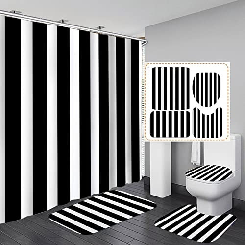Duschvorhang Schwarz Gestreift Weiß Shower Curtains Polyester Waschbar Antischimmel Wasserdicht Shower Curtain Verdicken Duschvorhänge Mit 12 Kunststoffhaken Duschvorhang Badewanne 180x180