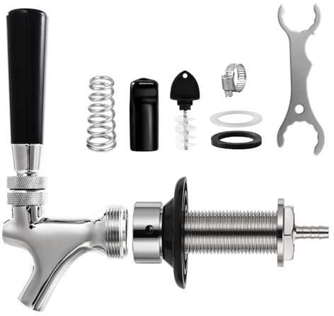 Hgkeke 7,6 cm Bierhahn-Schaft, Edelstahlkern, Bierhahn, 1/4 Zoll Barb Draft, Bierschaft, verchromter Bierhahn, Wasserhahn für selbstgebraute Kegerator-Teile mit Schraubenschlüssel, Schlauchklemme,