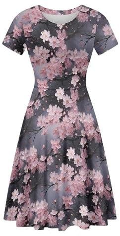 Kuiaobaty Robe trapèze pour femme - Grande taille - Van Gogh Art - Robe formelle pour filles, motif campagne française - Robe t-shirt décontractée, fleur de cerisier, L
