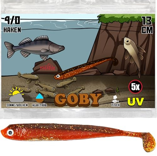 Paradox Fishing 5 STK. Goby Zandergummifische 13cm - Zanderköder Gummifisch Zander Köder Gummifische Set