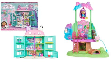 Gabby's Dollhouse, Purrfect Dollhouse with 2 Toy Figures, 8 Furniture Pieces, 3 Accessories & Transforming Garden Treehouse Playset with Lights, 2 Figures, 5 Accessories