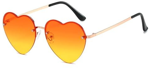WDZAYXC Stilvolle Herz Halb-Metallrahmen Sonnenbrille in hellen Farben, perfekt für Partys und modische Events(Orange)