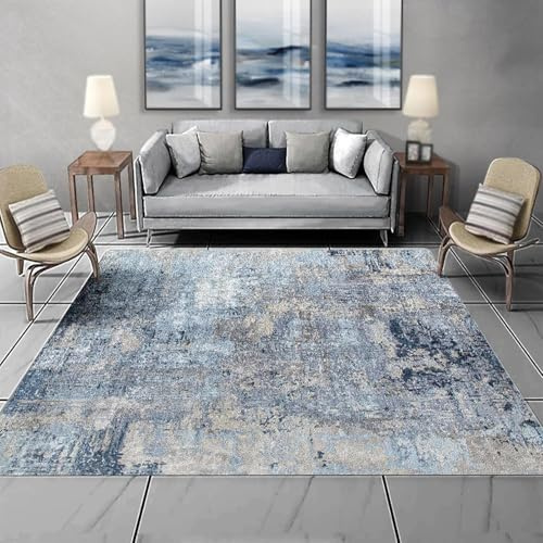 Taidianolp Teppich Wohnzimmer Deko,Blue,150 x 150 cm,Blau Grau Neutral Farbe Abstrakt Muster Modern,Quadratisch Teppiche Waschbar Kurzflor Schlafzimmer Arbeitszimmer