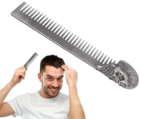 Schnurrbart-Pflegekamm, Totenkopf-Muster, Gesichtshaarkamm für Herren, Haarstyling-Kamm, Zinklegierung, Bartkamm für Herrenpflege, Reisen und Pflege zu Hause