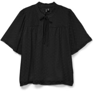 VERO MODA Damen Vmleah Ss Lace Top WVN Ga Noos, Black, M