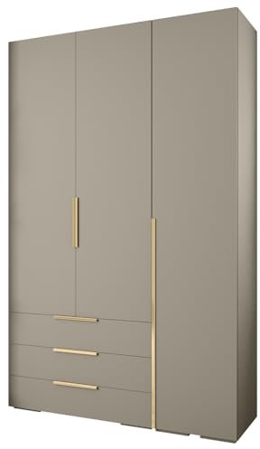MEBLE KRYSPOL Inova 1 Möbelset - Moderne Garderobe - für Schlafzimmer, Wohnzimmer, Flur, Kinderzimmer - Ankleidemöbel - 236,7x150x47cm - Kaschmir, Handgriff Gold