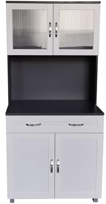HTI living Küchenbuffet mit Glasteil Grau/Weiß Blanca Küchenschrank Hochschrank