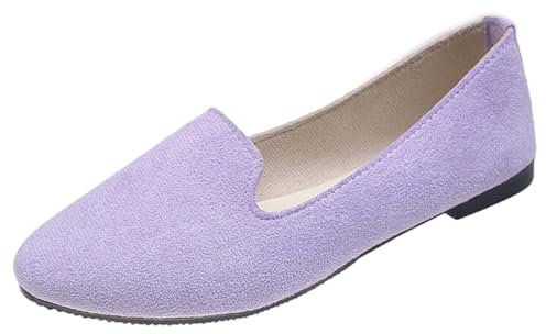 Scarpe basse da donna in pelle scamosciata, ballerine da donna, colorate, taglie forti, leggere, con suola morbida, comode e antiscivolo, per la salute, a piedi nudi, Lilla, 40 EU